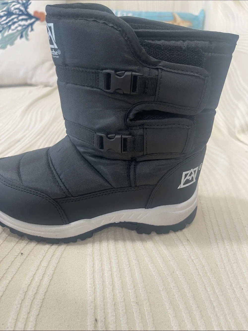 Avalanche Black Kids Snow Boots with White Trim